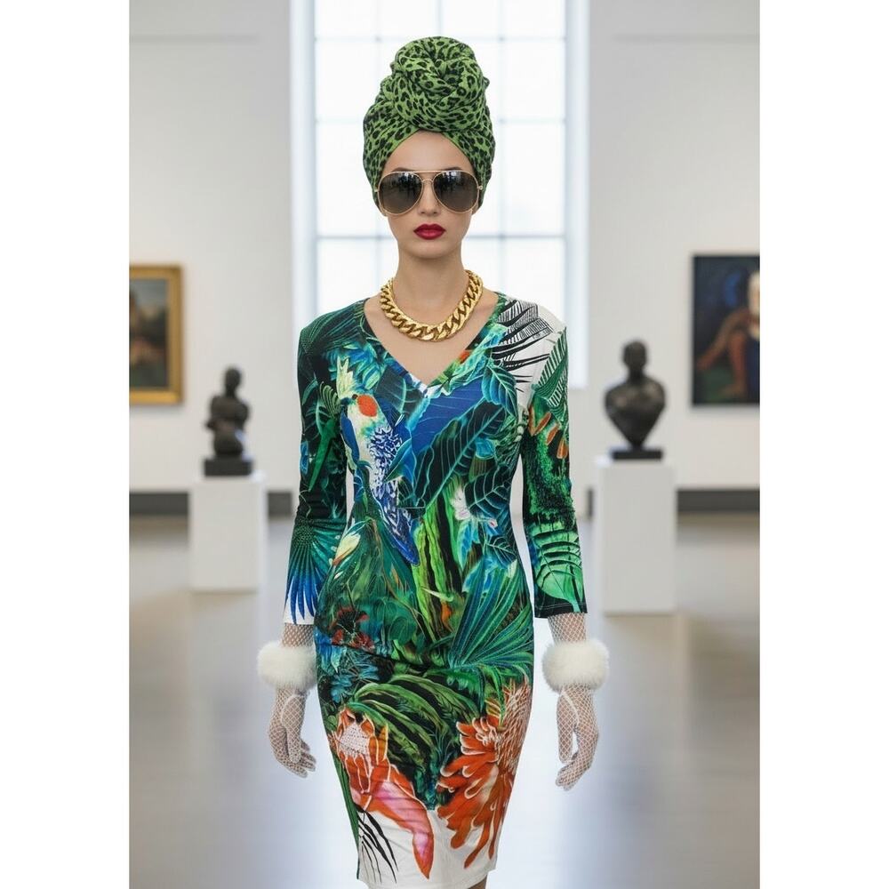 Roberto Cavalli Tropical Jungle Print Bodycon Dress 2010s